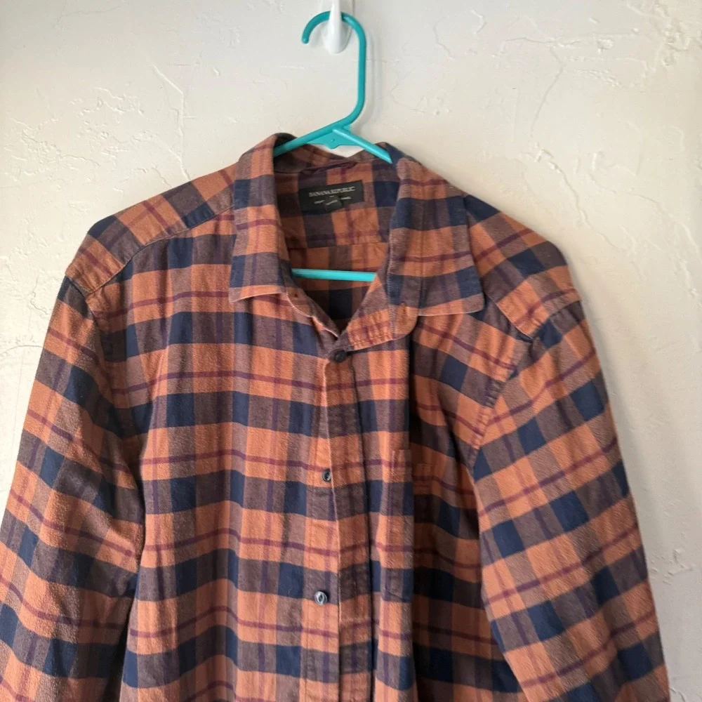 Banana Republic Men Lightweight Flannel Plaid Button Down Shirt XL Outdoor Cabin